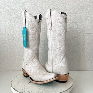 Lane LEXINGTON White Cowboy Boots Womens 6 Leather Western Cowgirl Mid Calf Tall